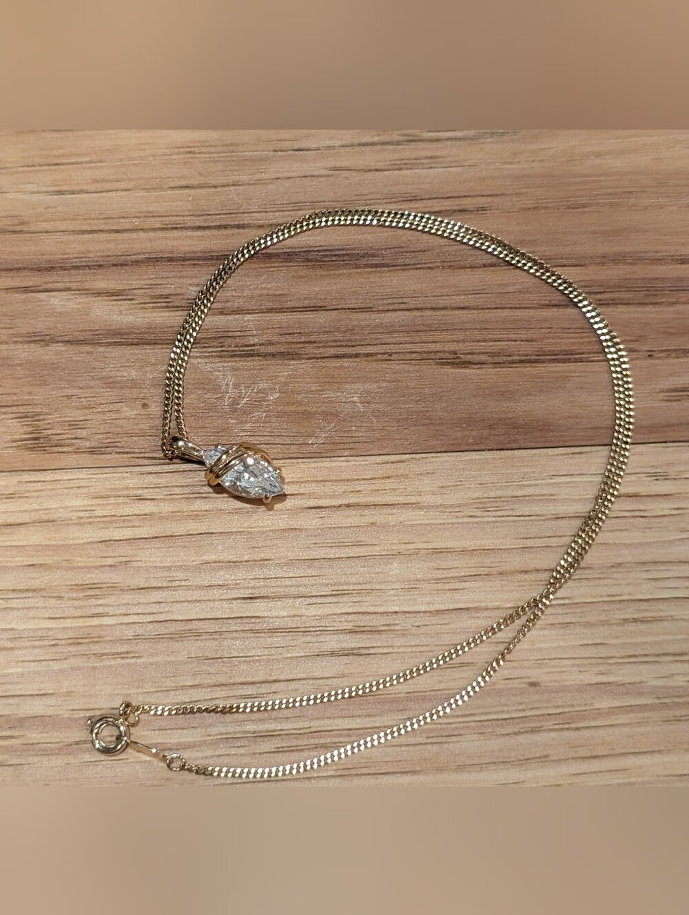 Source Unknown Gold Teardrop Crystal Pendant Necklace